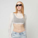 Karl Kani Γυναικεία πλεκτή μπλούζα Retro Crochet Crop LS WHITE